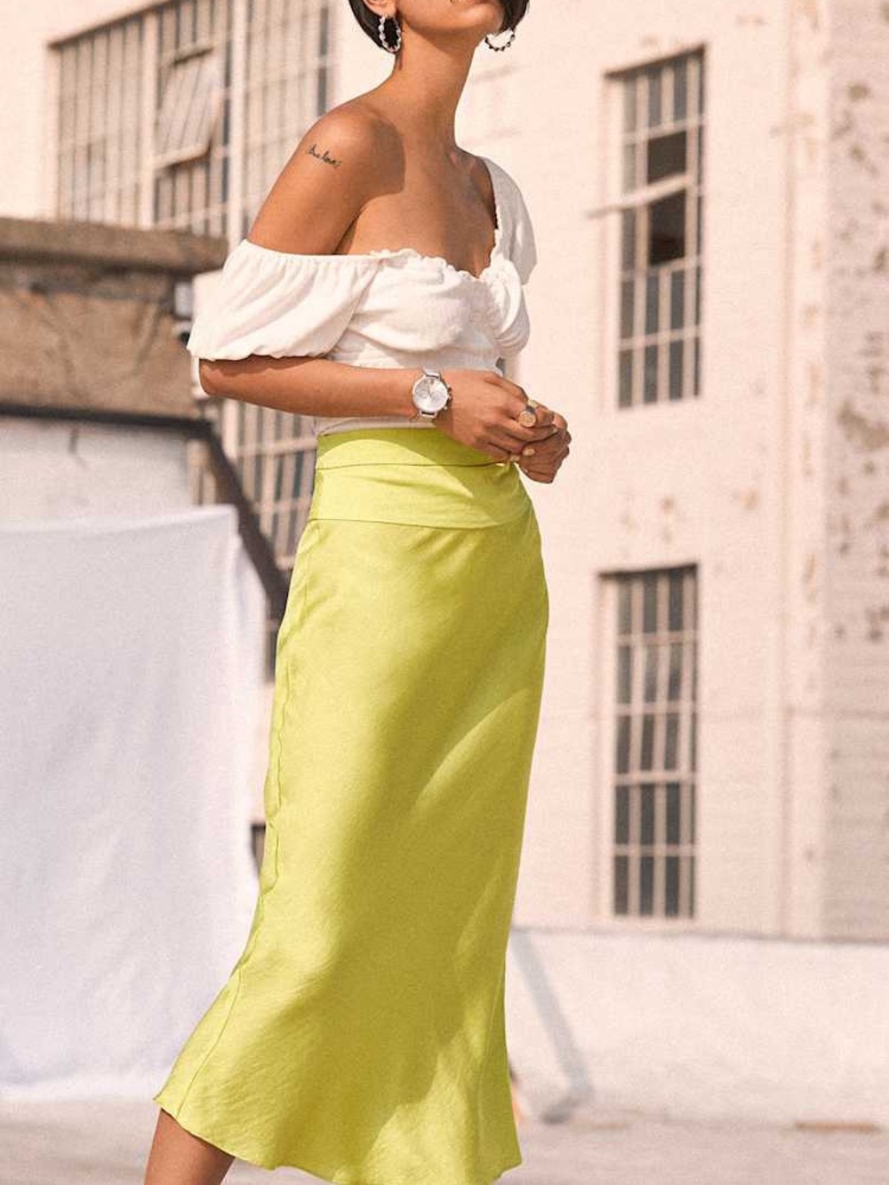 NWT Free people lime green normani bias satin slip skirt